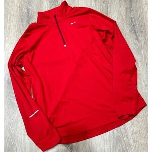 Nike Running Pullover Men's Large Red Dri-Fit Element Long Sleeve Quarter Zip